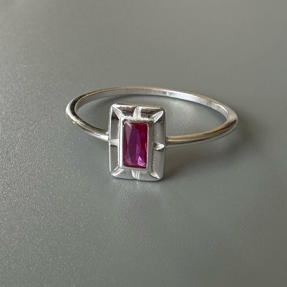 Sterling Silver Created Baguette Ruby Ring - Picture 13 of 17